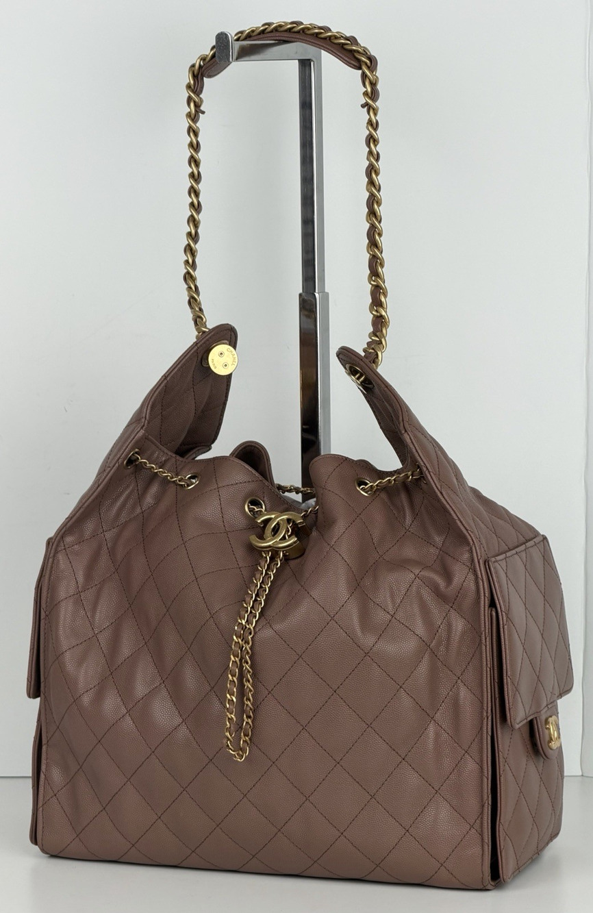 Chanel Medium 25 Hobo Bag is Mauve Quilted Caviar Leather 2022 E8